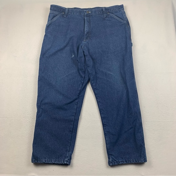 Wrangler Jeans‎ Men 40 x 30 Blue Fleece Lined Carpenter Pants Workwear Denim - Picture 1 of 8